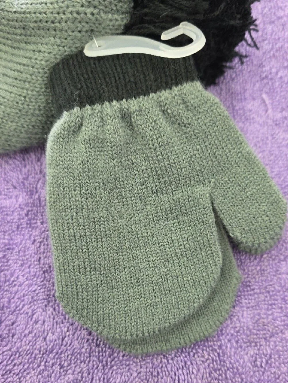 NWT First Steps Knit Kids Fire Truck Hat & Mitten Set - Gray with Black Pom
